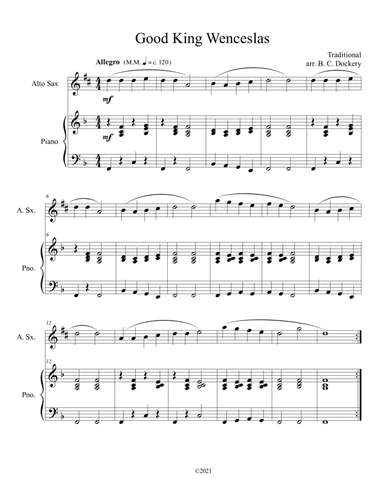 Good King Wenceslas (Alto Sax Solo with Piano Accompaniment) (arr. B. C. Dockery)