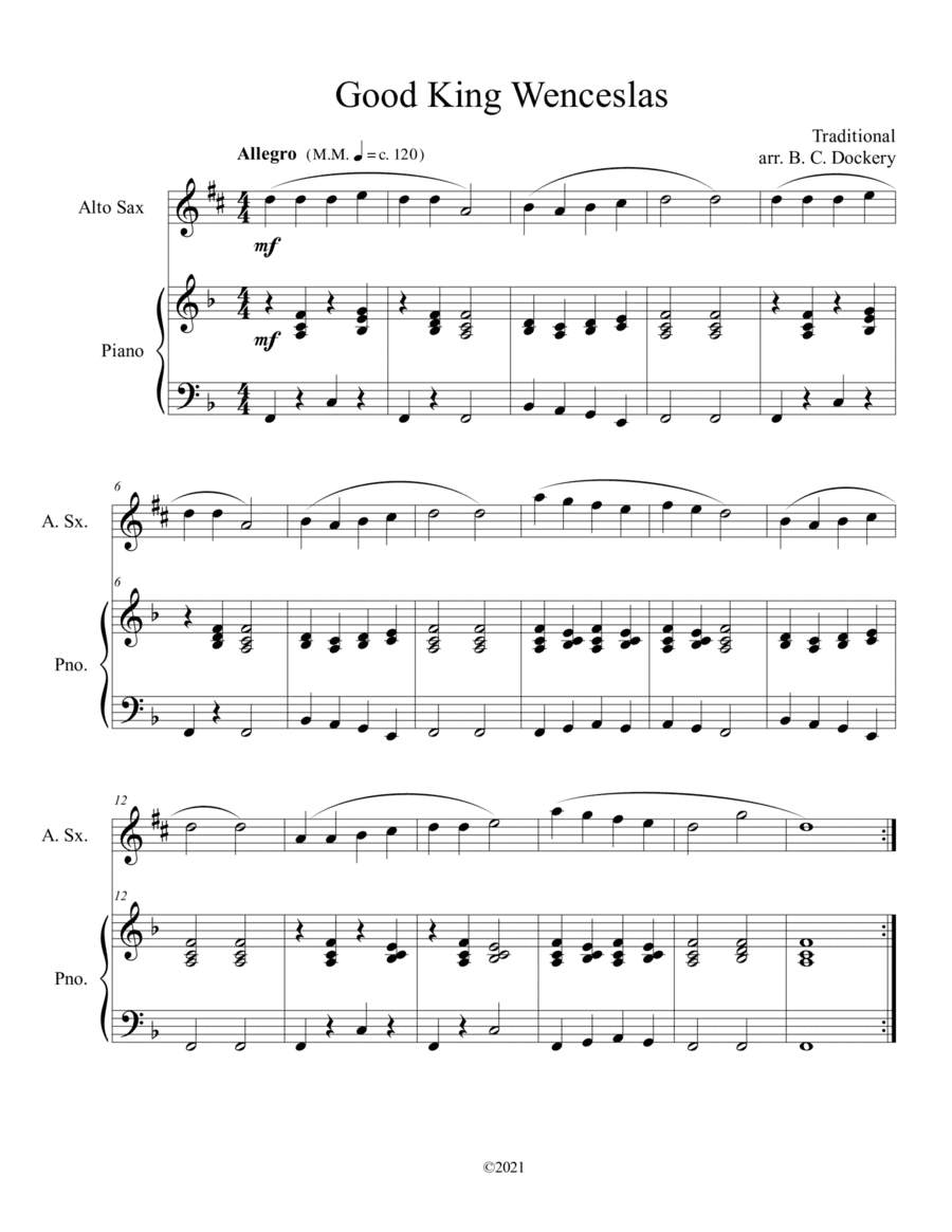 Good King Wenceslas (Alto Sax Solo with Piano Accompaniment) (arr. B. C. Dockery)