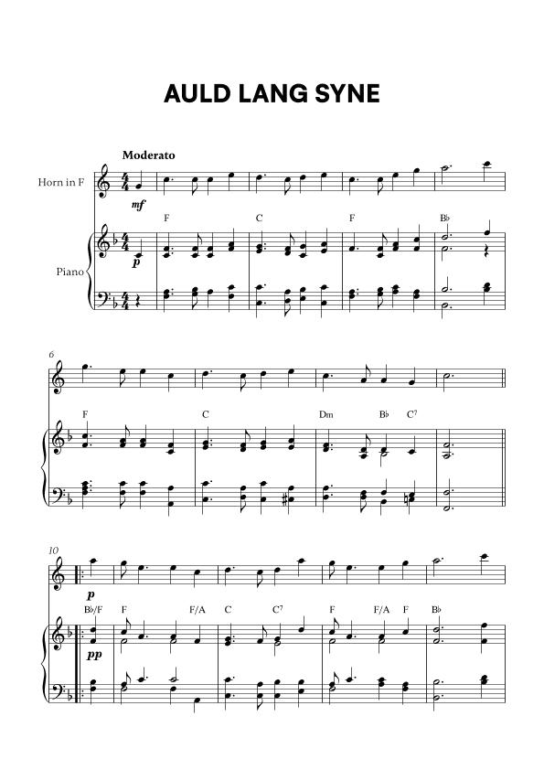 Auld Lang Syne (for French Horn and Piano) (arr. Cadenza Editions)
