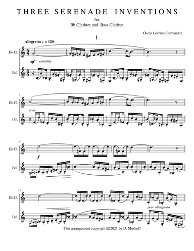 Three Serenade Inventions for Bb Clarinet and Bass Clarinet (arr. D. Musheff)