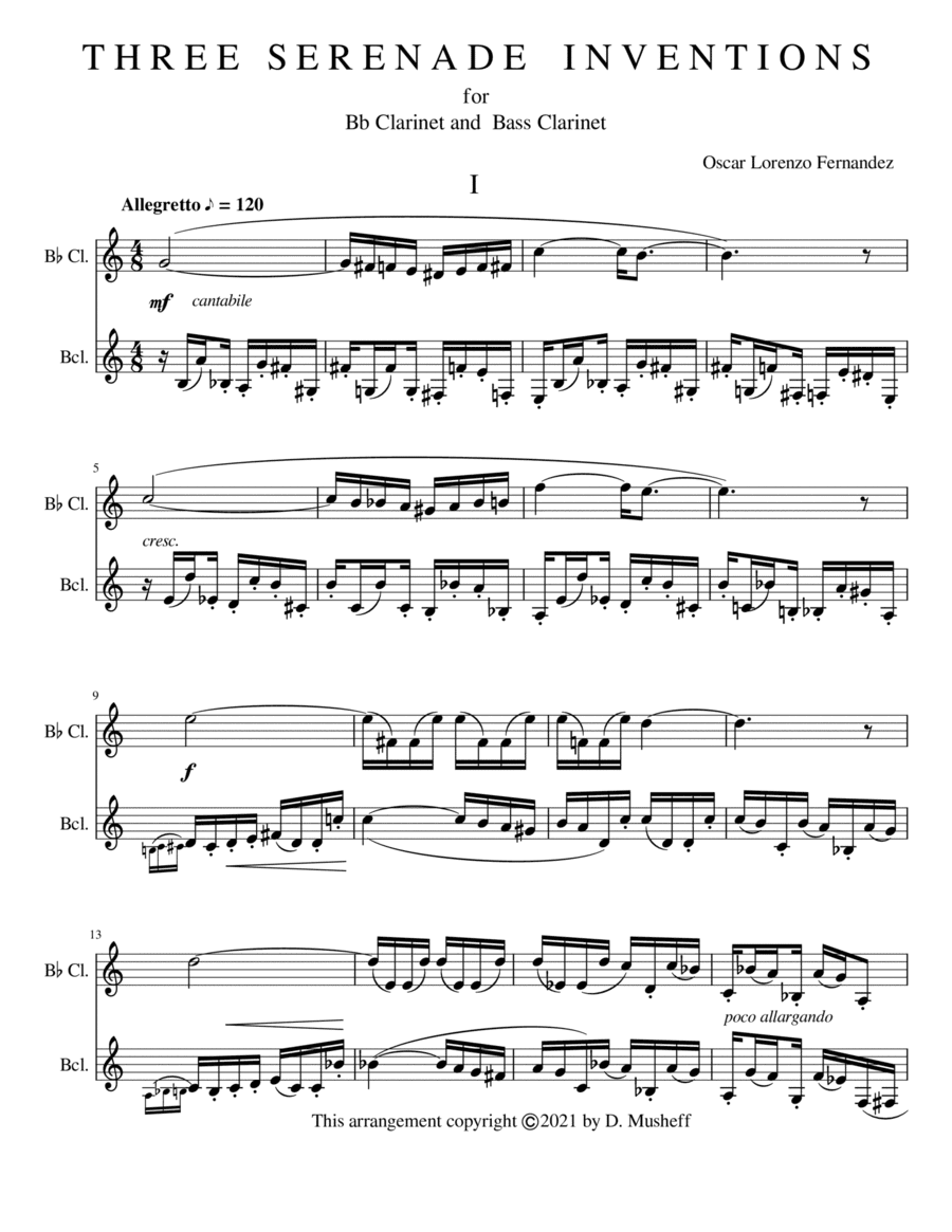Three Serenade Inventions for Bb Clarinet and Bass Clarinet (arr. D. Musheff)