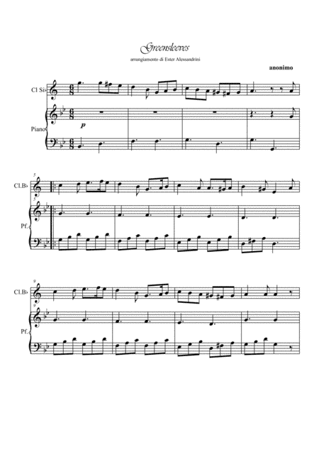 Greenleeves. Clarinet and piano (arr. Ester Alessandrini)