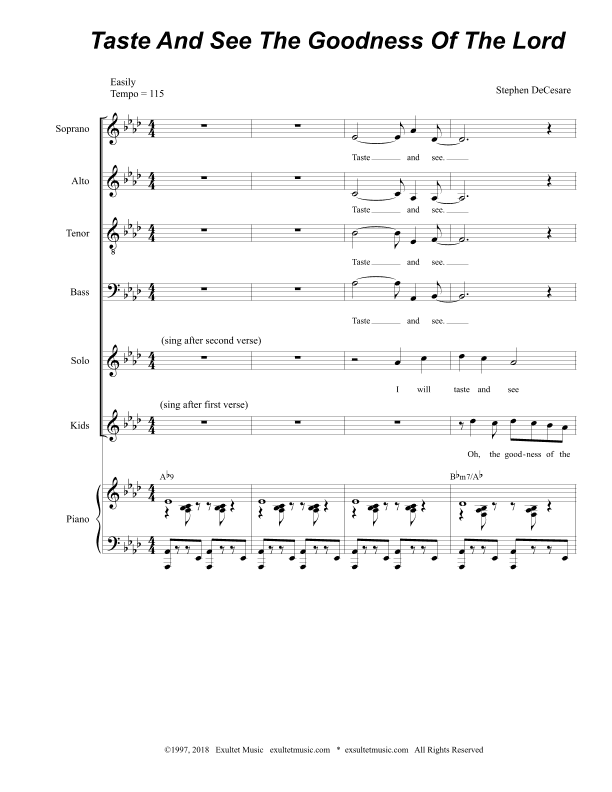 Taste And See The Goodness Of The Lord (Solo and SATB)