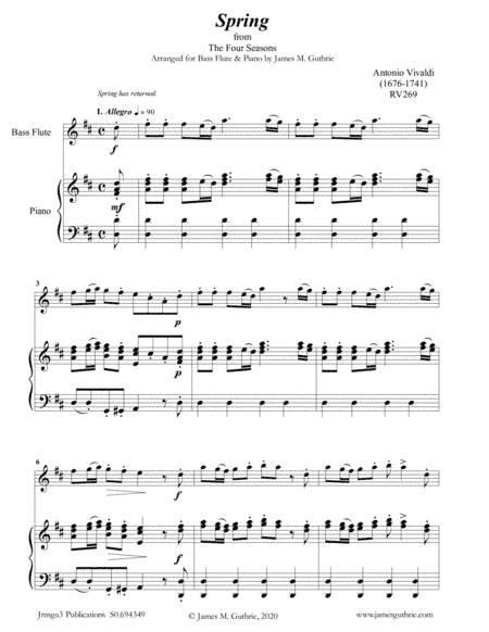 Vivaldi: The Four Seasons Complete for Bass Flute & Piano (arr. James M. Guthrie, ASCAP)