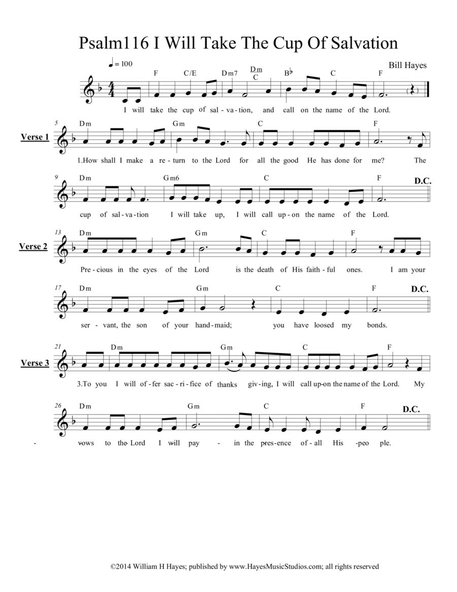 Psalm 116:  I Will Take The Cup Of Salvation - leadsheet