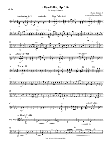 Olga-Polka, Op. 196 (arr. for string orchestra): Viola (arr. Aaron Meier)