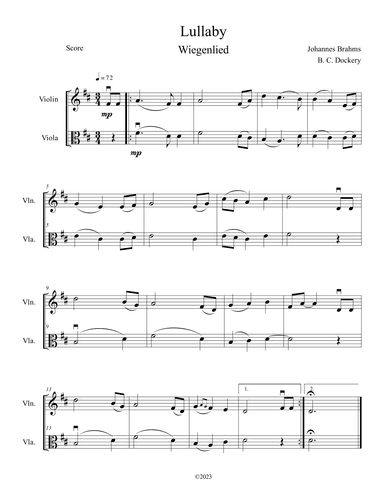 Brahms's Lullaby (Violin and Viola Duet) (arr. B. C. Dockery)