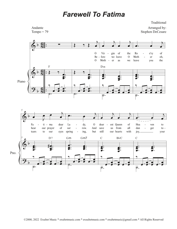 Farewell To Fatima (Vocal solo) (arr. Stephen DeCesare)