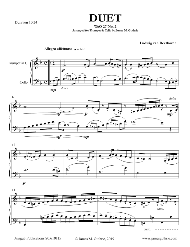 Beethoven: Duet WoO 27 No. 2 for Trumpet & Cello (arr. James M. Guthrie, ASCAP)