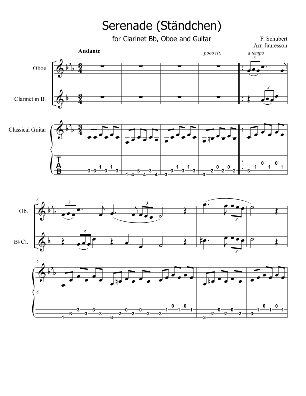 Serenade - Ständchen - ( Clarinet B and Oboe) (arr. Jauresson B Lima)