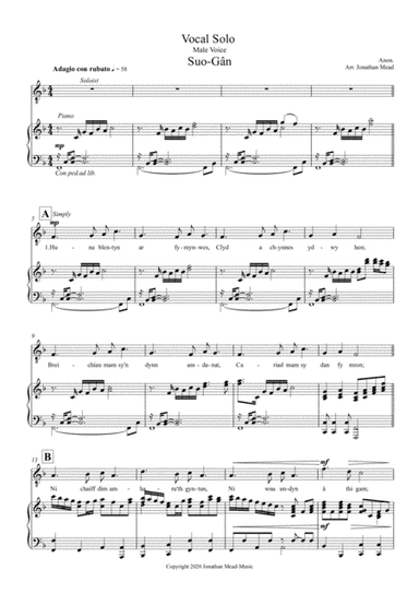 Suo-Gan Male Vocal Solo with Piano. Welsh Traditional Lullaby. (arr. Jonathan Mead)