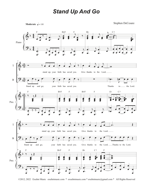 Stand Up And Go (Duet for Tenor and Bass solo)