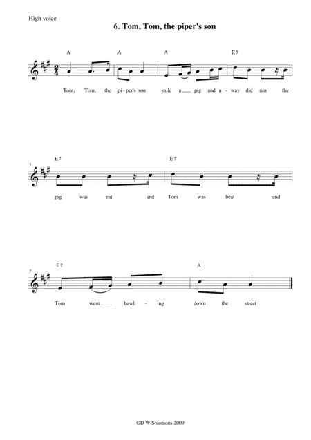 Tom Tom the piper's son high voice, medium voice or low voice with guitar chords (arr. David Warin Solomons)