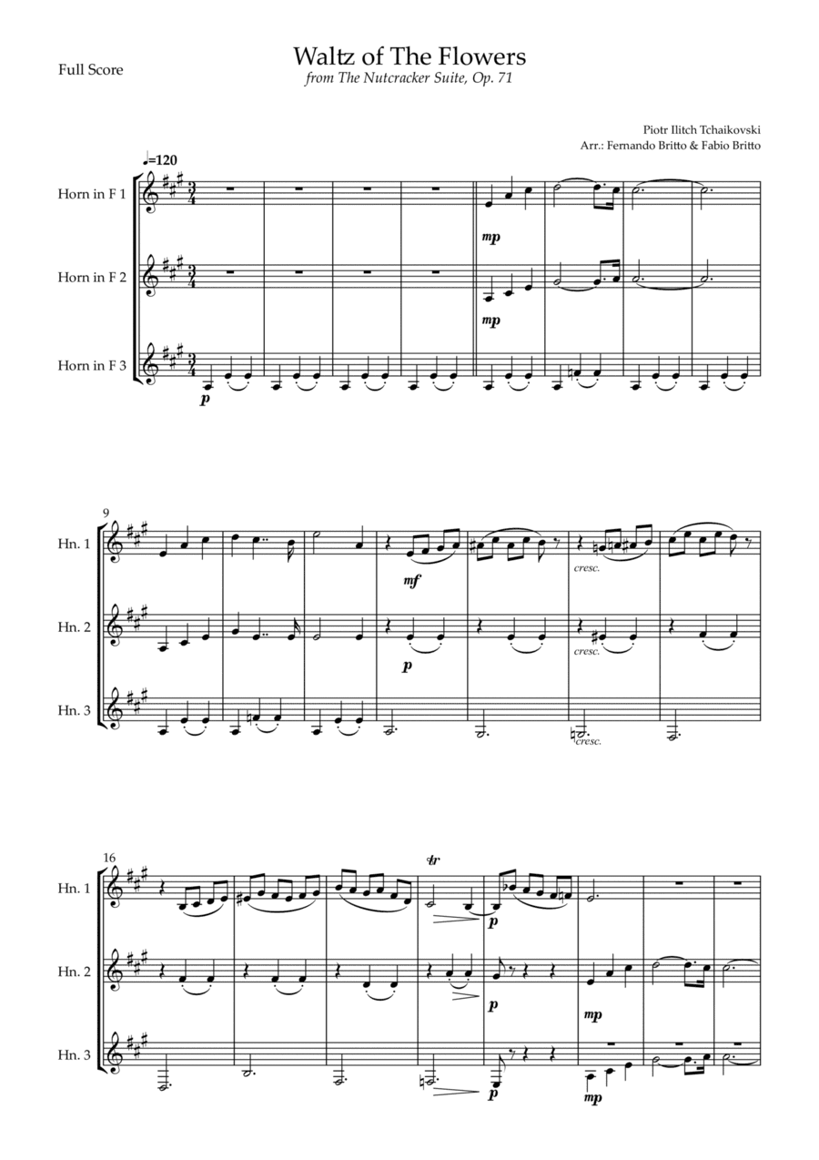 Waltz of The Flowers - from Nutcracker (P. I. Tchaikovsky) for Horn in F Trio (arr. Fernando Britto, Fabio Britto)