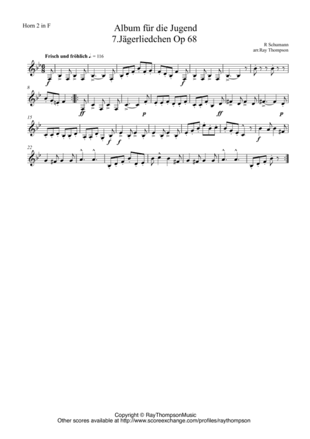 Schumann: Album für die Jugend (Album for the Young)  Op 68 No. 7.Jägerliedchen - horn duet (arr. Ray Thompson)