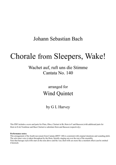Chorale from Sleepers, Wake! (BWV 140) for Wind Quintet (arr. G L Harvey)