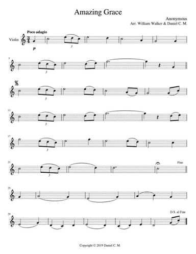 Amazing Grace for violin and piano (arr. Daniel C. M.)