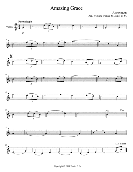 Amazing Grace for violin and piano (arr. Daniel C. M.)