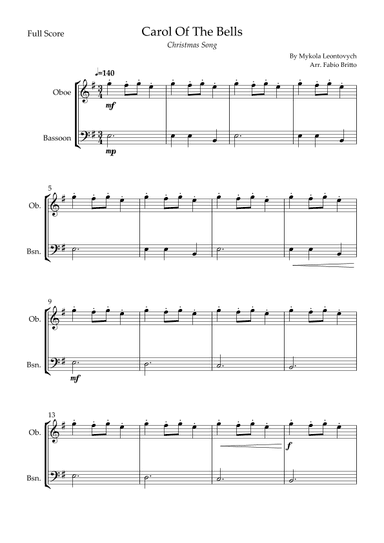 Carol Of The Bells (Christmas Song) for Oboe & Bassoon Duo (arr. Fabio Britto)