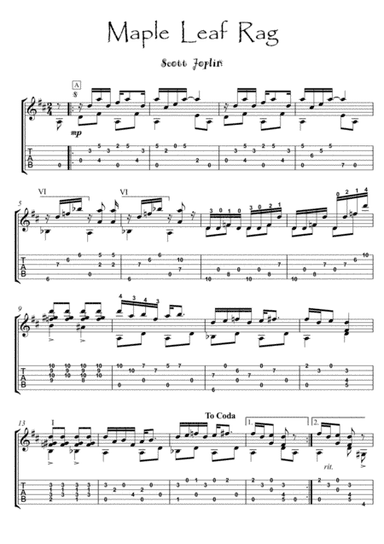 Maple Leaf Rag guitar ragtime fingerstyle (arr. PianoSheetNow)