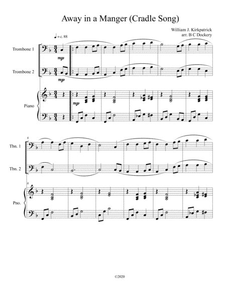 Away in a Manger (Cradle Song) for trombone duet with piano accompaniment (arr. B C Dockery)