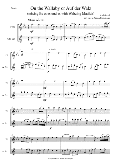 On the Wallaby (or Auf der Walz) for flute and alto saxophone (arr. David Warin Solomons)