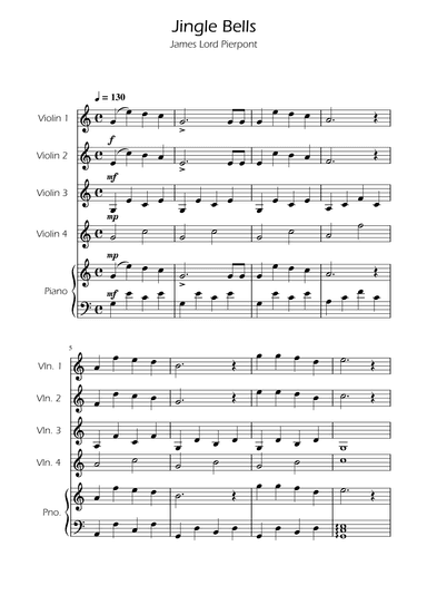 Jingle Bells - Violin Quartet w/ Piano (arr. Ygor Nunes)