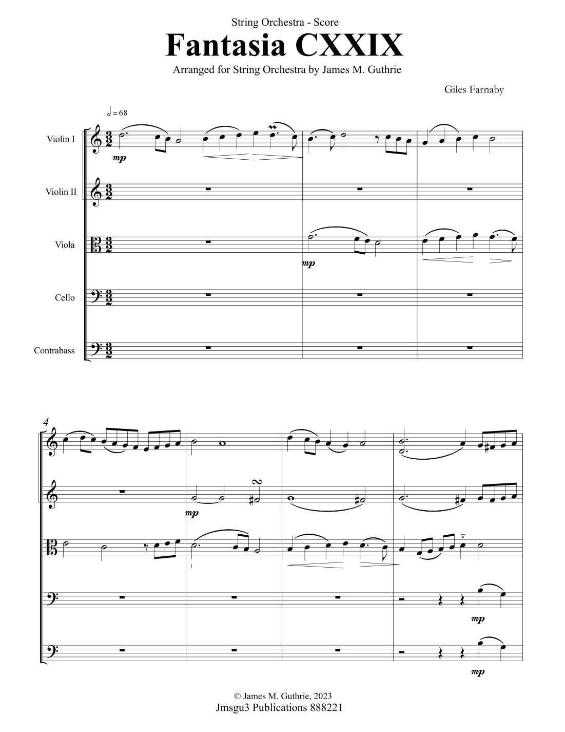 Farnaby: Fantasia CXXIX for String Orchestra - Score Only (arr. James M. Guthrie)