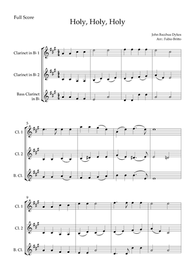 Holy, Holy, Holy (Traditional Christian Song) for Clarinet Trio (arr. Fabio Britto)