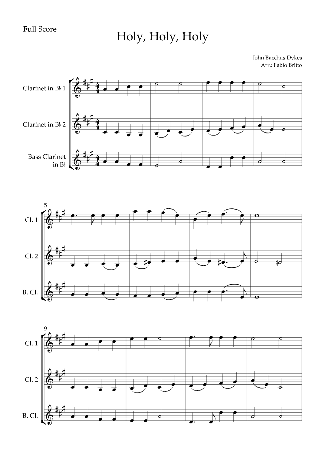 Holy, Holy, Holy (Traditional Christian Song) for Clarinet Trio (arr. Fabio Britto)