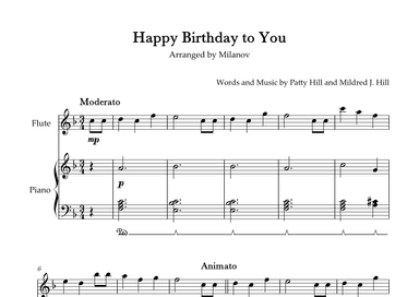 Happy Birthday to You in F Flute and Piano Pedal (arr. Milanov)