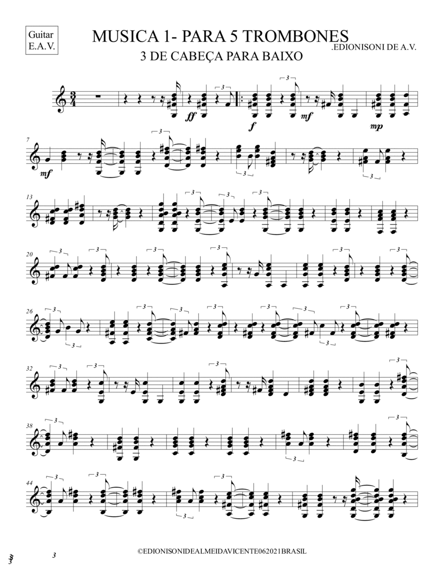 3 DE CABEÇA PARA BAIXO - MUSICA 1- PARA 5 TROMBONES - Guitar