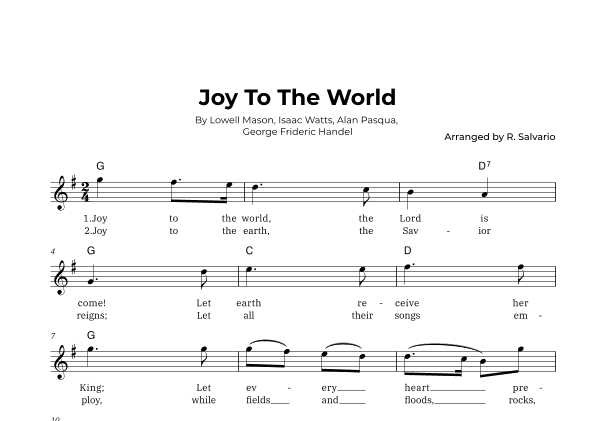 Joy To The World (Key of G Major) (arr. R. Salvario)