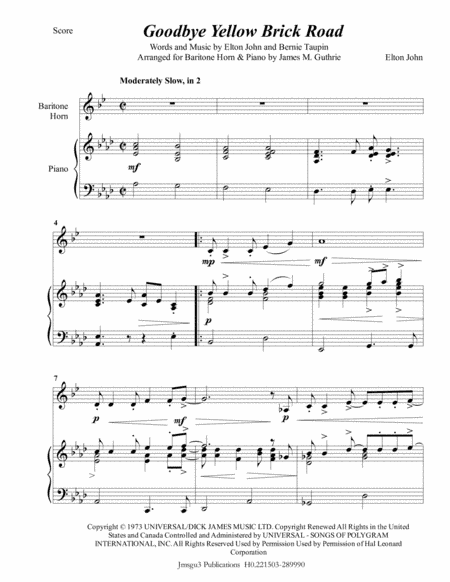 Goodbye Yellow Brick Road (arr. James M. Guthrie, ASCAP)