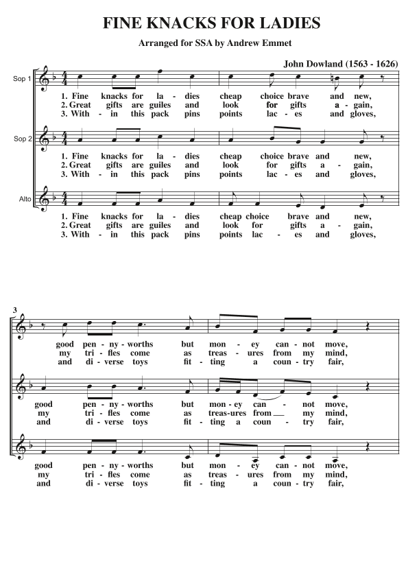 Fine Knacks For Ladies A Cappella SSA (arr. Andrew Emmet)