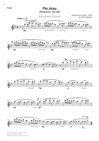 Pie Jesu (Requiem, Op.48) - Woodwind Quartet (Individual Parts) (arr. César Madeira)