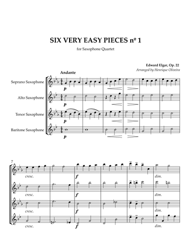 Six Very Easy Pieces nº 1 (Andante) - Saxophone Quartet (arr. Henrique Oliveira)