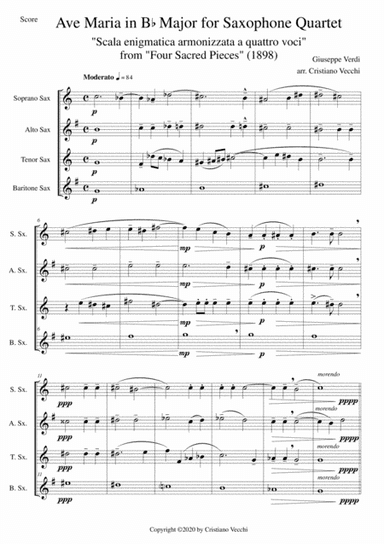 Ave Maria in Bb Major for Saxophone Quartet (arr. Cristiano Vecchi)
