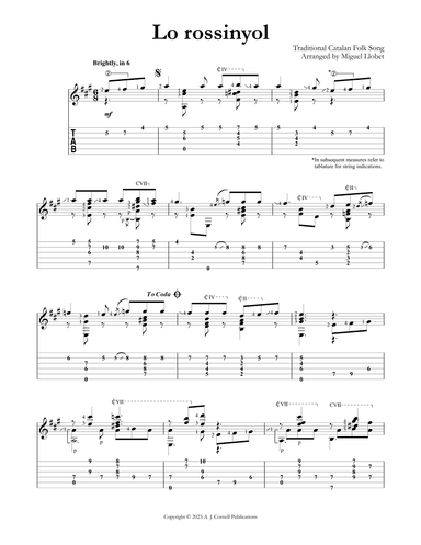 Lo rossinyol (arr. Miguel Llobet)