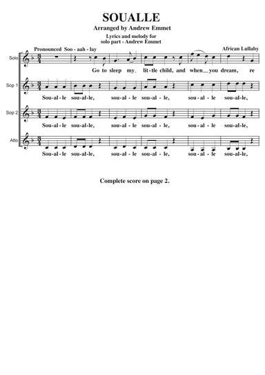 Soualle A Cappella SSA (arr. Andrew Emmet)