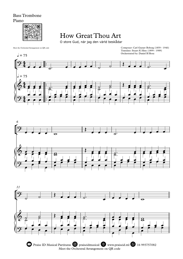 How Great Thou Art - "O store Gud." - Easy Bass Trombone and Piano (arr. Daniel H Rosa)