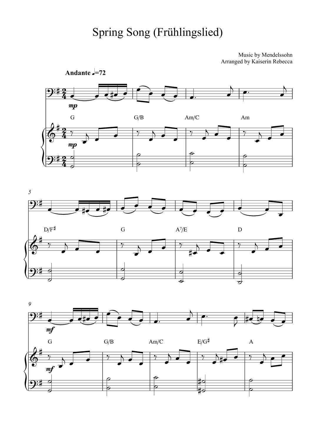 Spring Song (Frühlingslied, Op.62 no.6) (arr. Kaiserin Rebecca)