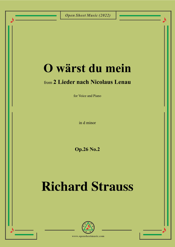 Richard Strauss-O wärst du mein,in d minor,Op.26 No.2 (arr. OSM Press)