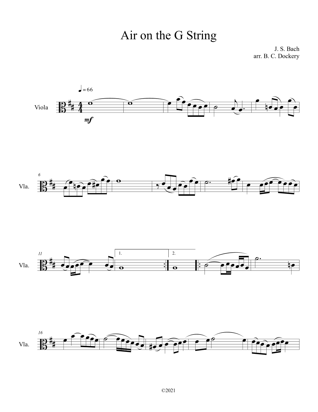 Air on the G String (Viola Solo) (arr. B. C. Dockery)