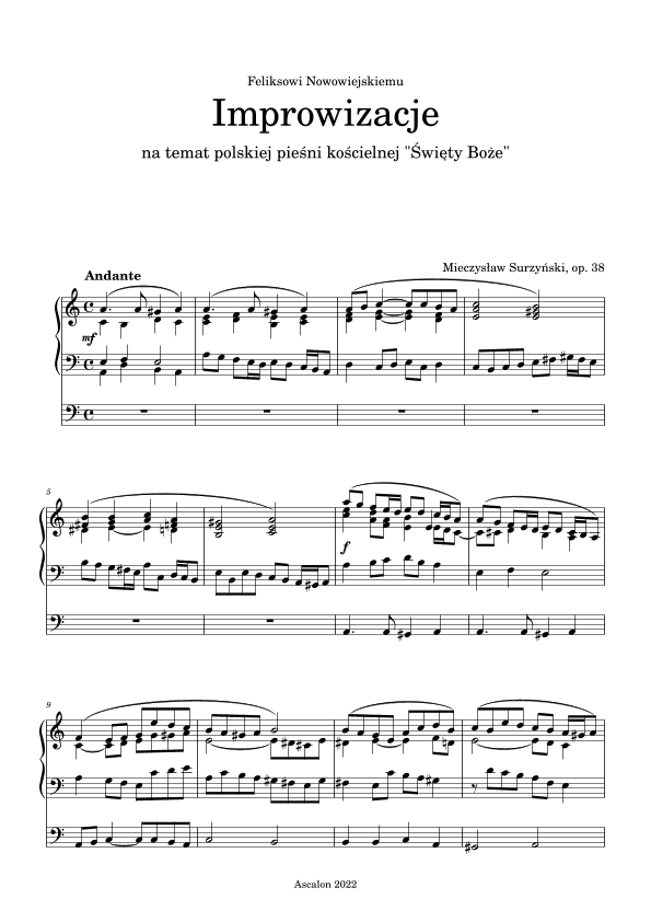 Improvisations on the Polish sacred song “Holy God”, Op. 38 (arr. Ascalon)