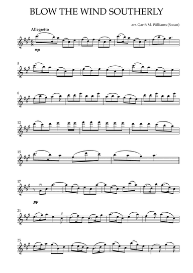 BLOW THE WIND SOUTHERLY for solo flute and piano (arr. Garth M. Williams)