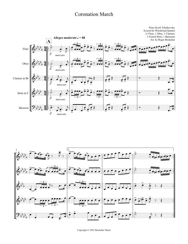 Coronation March (Db) (Woodwind Quintet - 1 Flute, 1 Oboe, 1 Clar, 1 Hrn, 1 Bassoon) (arr. Regis Bookshar)