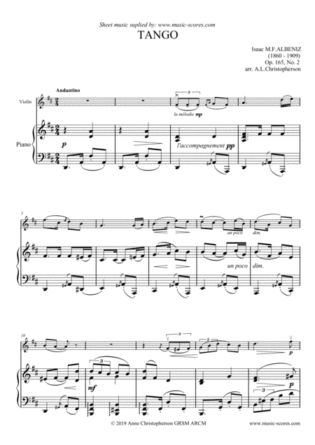 Tango - Violin and Piano (arr. Anne L Christopherson GRSM ARCM)