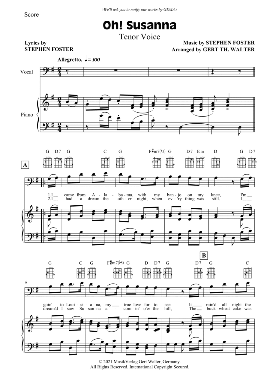Oh! Susanna (arr. Gert Th. Walter)