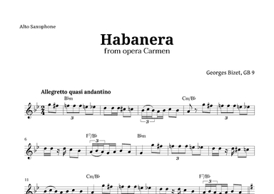 Habanera from Carmen by Bizet for Alto Sax with Chords (arr. Langanho)